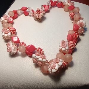 Vintage Mixed Acrylic Necklace Variety Pinks & White, 2 strands, Clasp 'Austria'